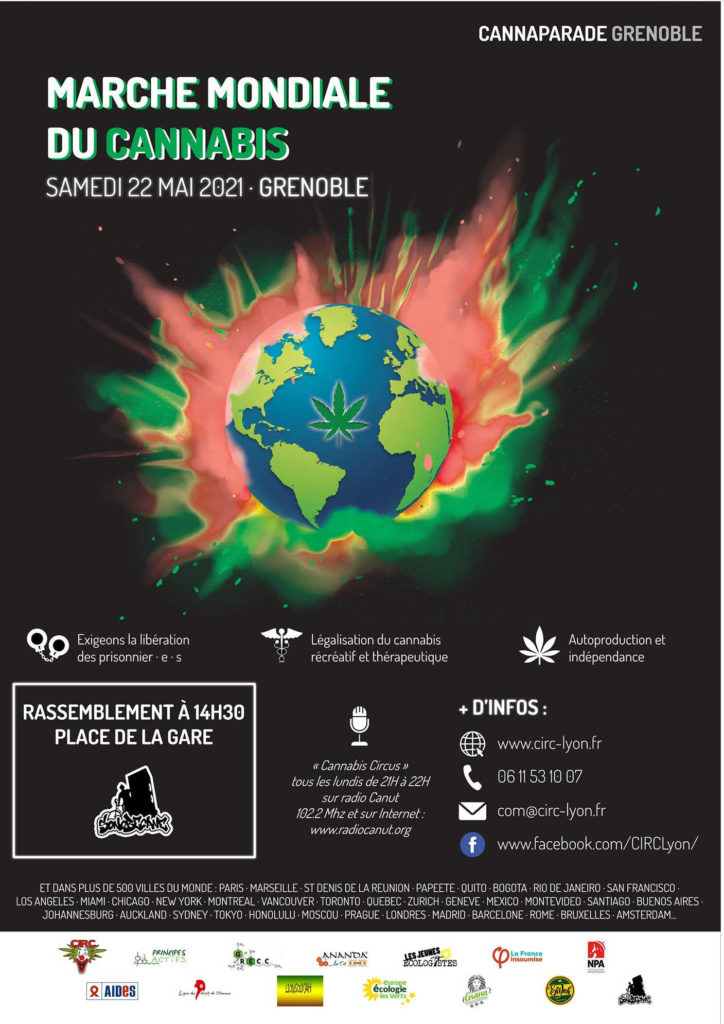 Affiche publicitaire du collectif CIRC LYON pour la Marche Mondiale du cannabis